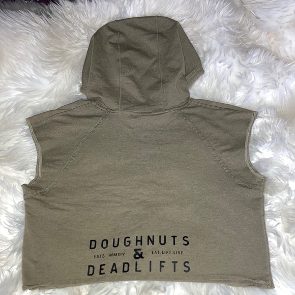 DNDL Cropped Sleeveless Hoodie Oversized Pullover Khaki Army Olive Green M - Picture 5 of 13